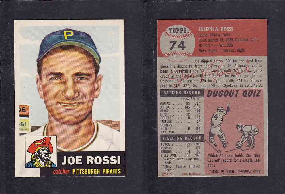 1953 TOPPS BASEBALL CARD #74 J. ROSSI photo