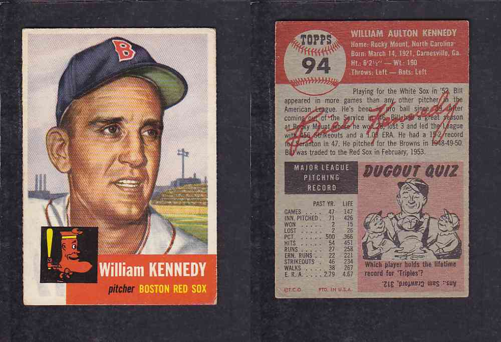 1953 TOPPS BASEBALL CARD #94 W. KENNEDY photo