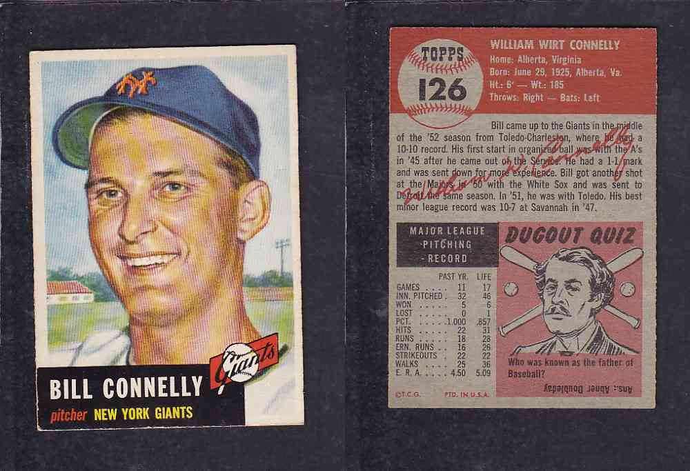 1953 TOPPS BASEBALL CARD #126 W. CONNELLY photo
