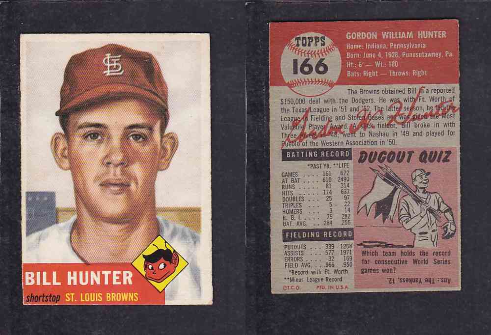 1953 TOPPS BASEBALL CARD #166 G. HUNTER photo