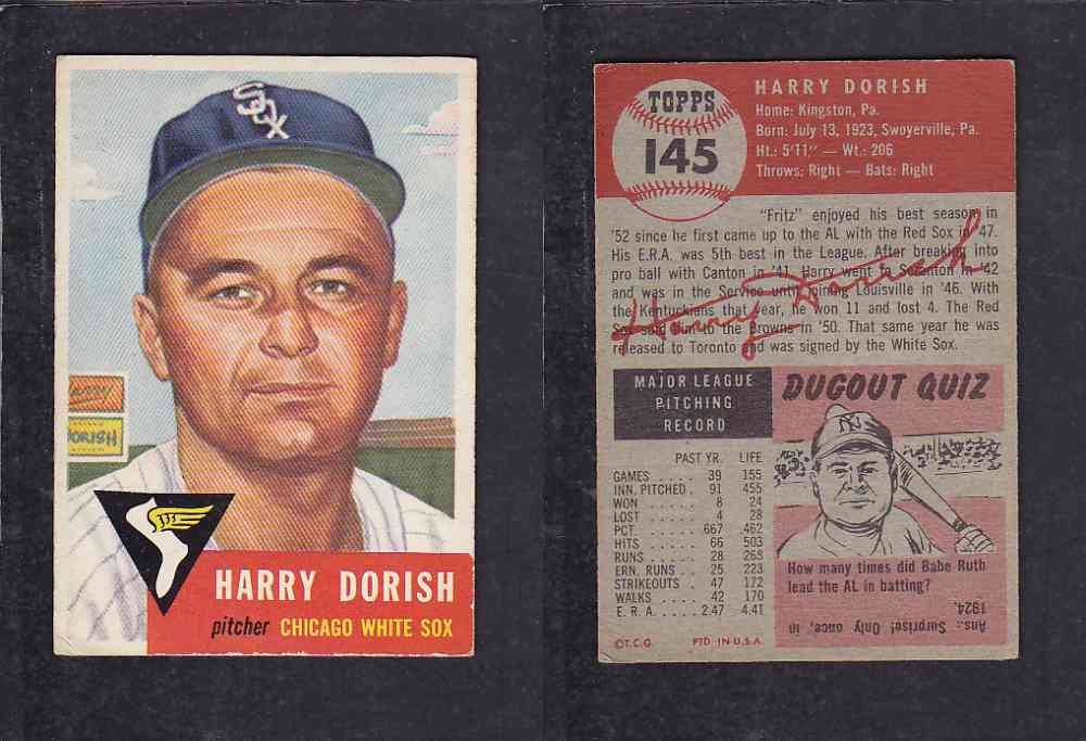 1953 TOPPS BASEBALL CARD #145 H. DORISH photo