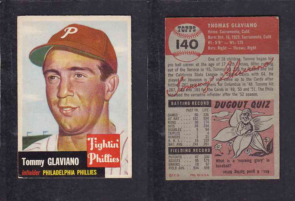 1953 TOPPS BASEBALL CARD #140 T. GLAVIANO photo