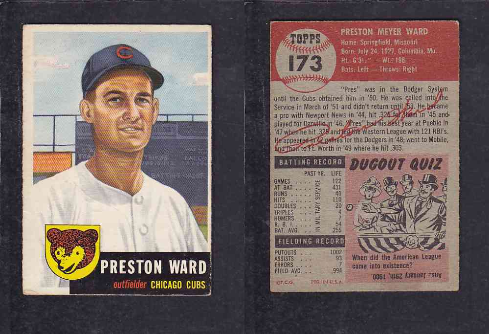 1953 TOPPS BASEBALL CARD #173 P. WARD photo