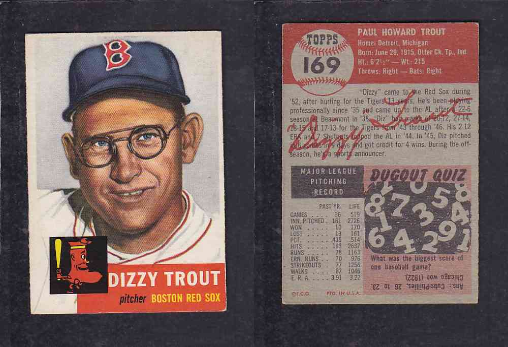 1953 TOPPS BASEBALL CARD #169 P. TROUT photo