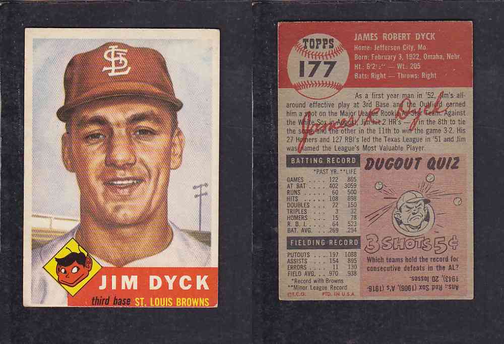 1953 TOPPS BASEBALL CARD #177 J. DYCK photo