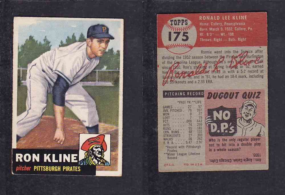 1953 TOPPS BASEBALL CARD #175 R. KLINE photo