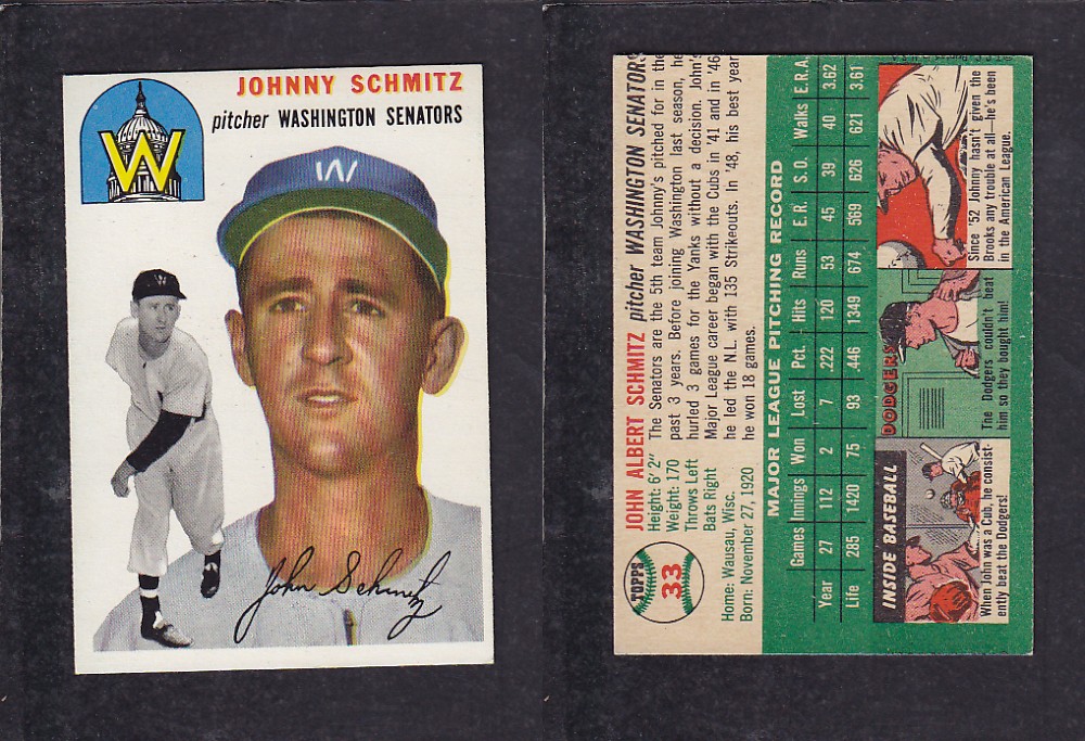 1952 TOPPS BASEBALL CARD #33 J. SCHMITZ photo