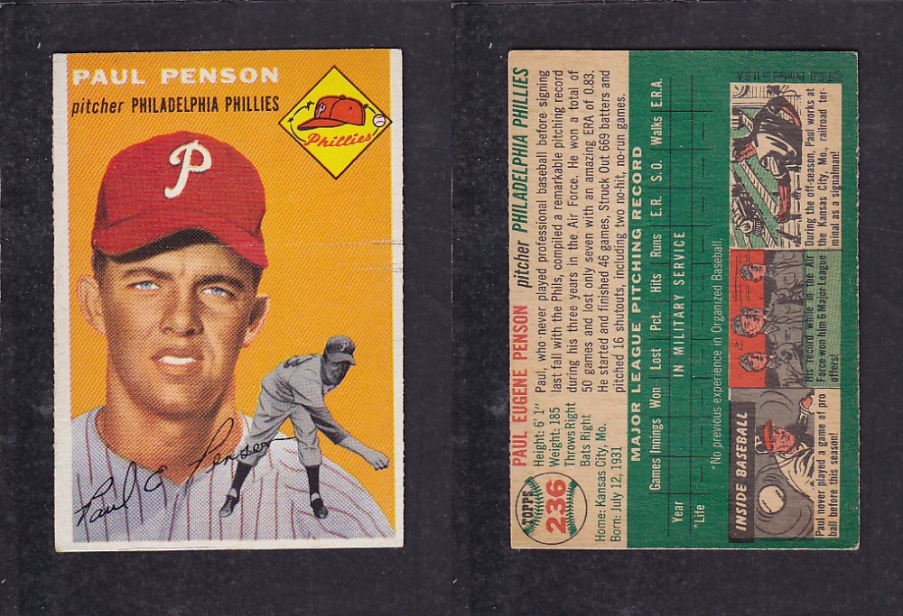 1952 TOPPS BASEBALL CARD #236 P. PENSON photo