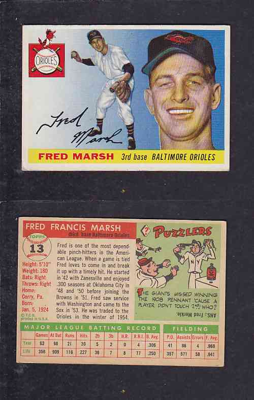 1955 TOPPS BASEBALL CARD #13 F. MARSH photo