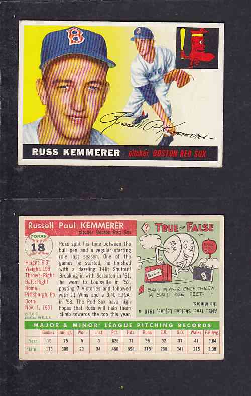 1955 TOPPS BASEBALL CARD #18 R. KEMMERER photo