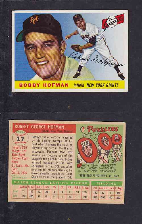 1955 TOPPS BASEBALL CARD #17 R. HOFMAN photo