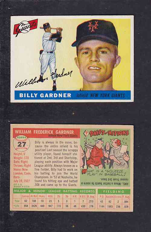 1955 TOPPS BASEBALL CARD #27 W. GARDNER photo