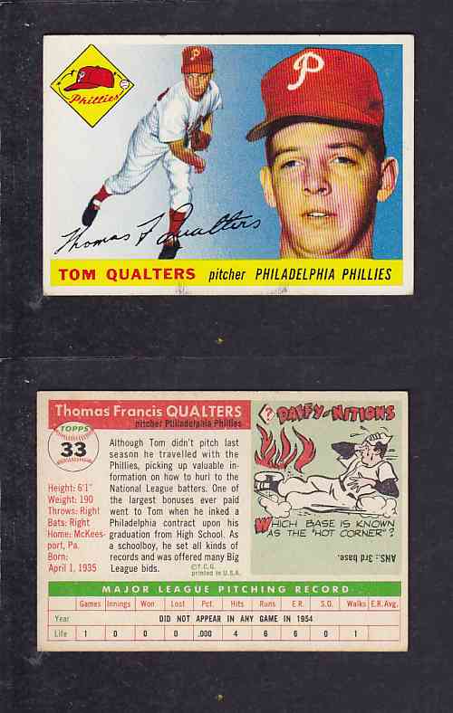 1955 TOPPS BASEBALL CARD #33 T. QUALTERS photo