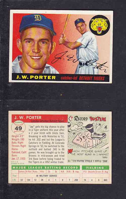 1955 TOPPS BASEBALL CARD #49 J. PORTER photo