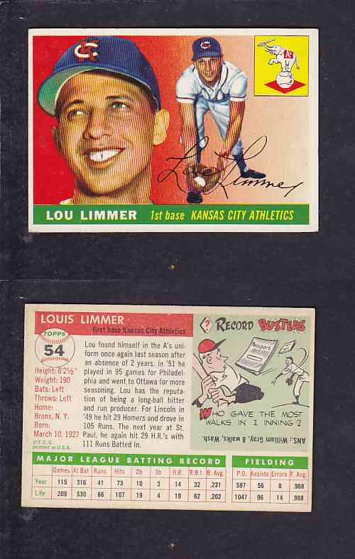 1955 TOPPS BASEBALL CARD #54 L. LIMMER photo