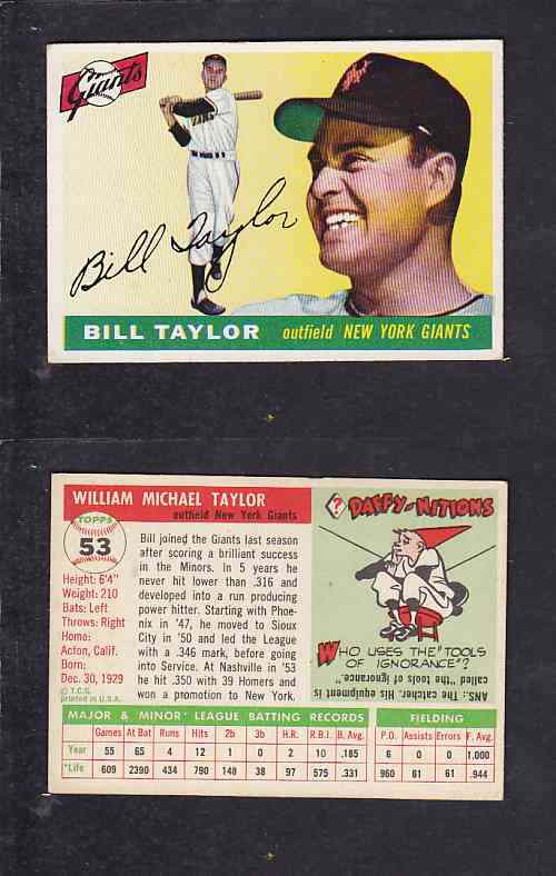 1955 TOPPS BASEBALL CARD #53 W. TAYLOR photo