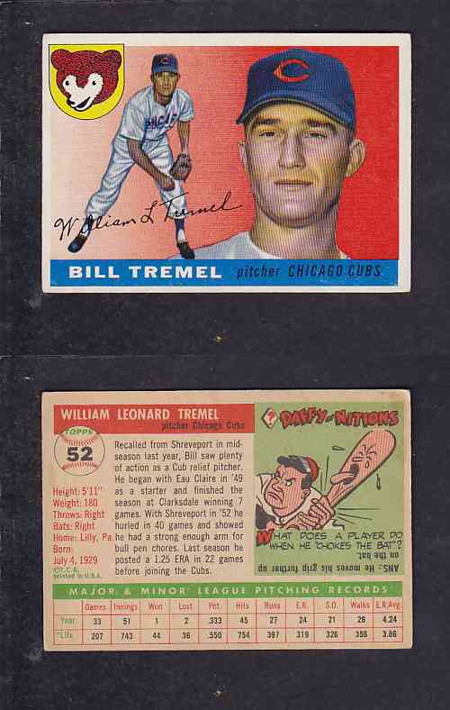 1955 TOPPS BASEBALL CARD #52 W. TREMEL photo