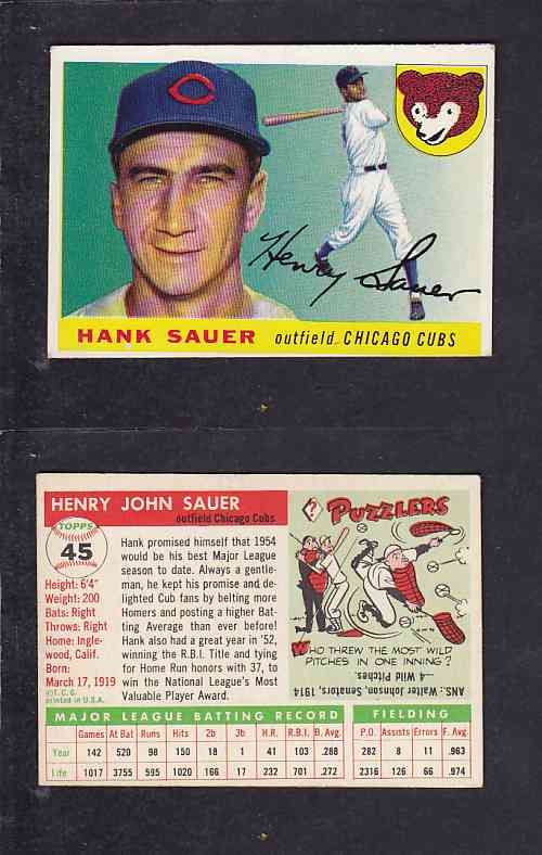 1955 TOPPS BASEBALL CARD #45 H. SAUER photo