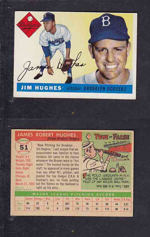 1955 TOPPS BASEBALL CARD #51 J. HUGHES photo