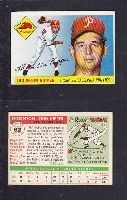 1955 TOPPS BASEBALL CARD #62 T. KIPPER photo