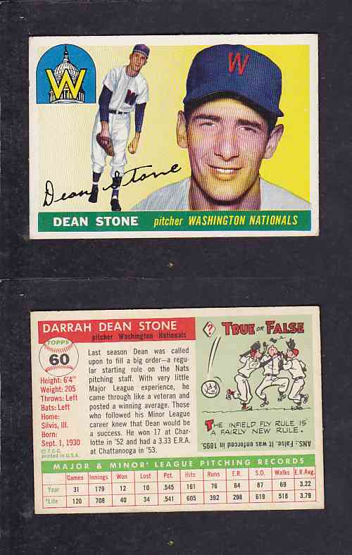 1955 TOPPS BASEBALL CARD #60 D. STONE photo