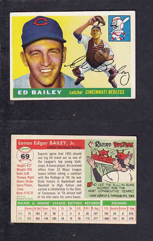 1955 TOPPS BASEBALL CARD #69 L. BAILEY photo