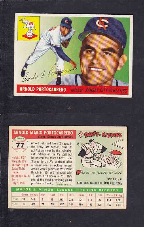 1955 TOPPS BASEBALL CARD #77 A. PORTOCARRERO photo