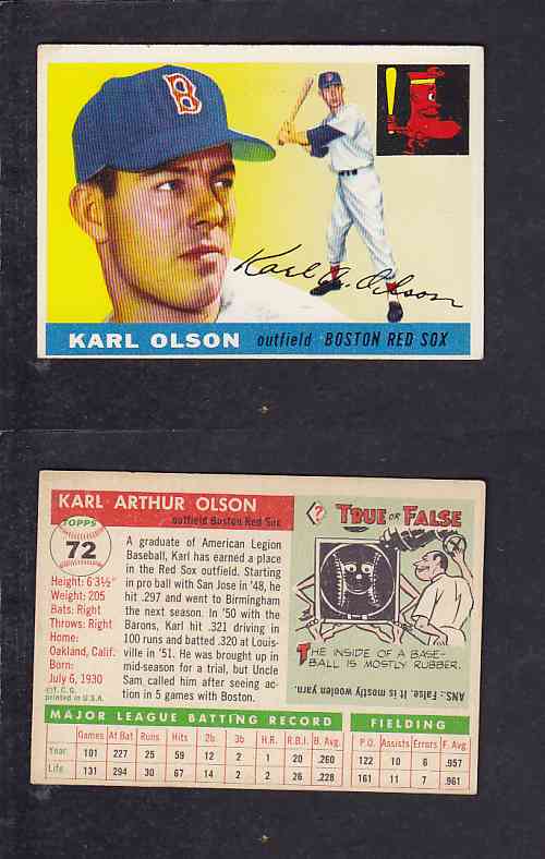 1955 TOPPS BASEBALL CARD #72 K. OLSON photo