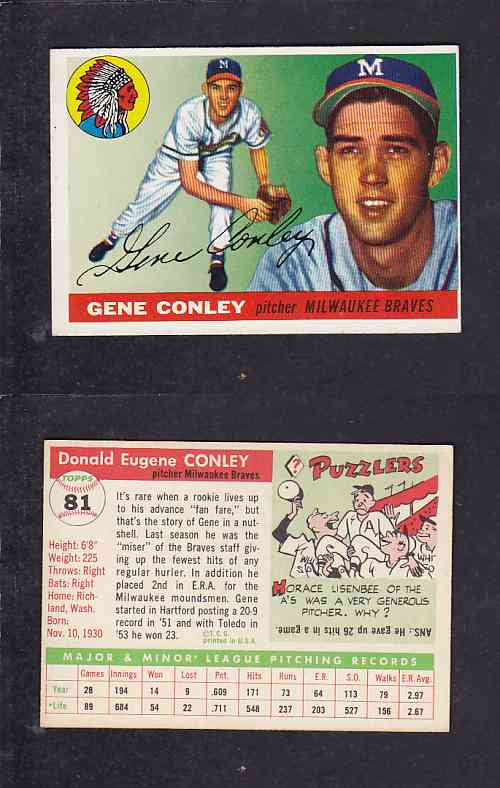 1955 TOPPS BASEBALL CARD #81 D. CONLEY photo