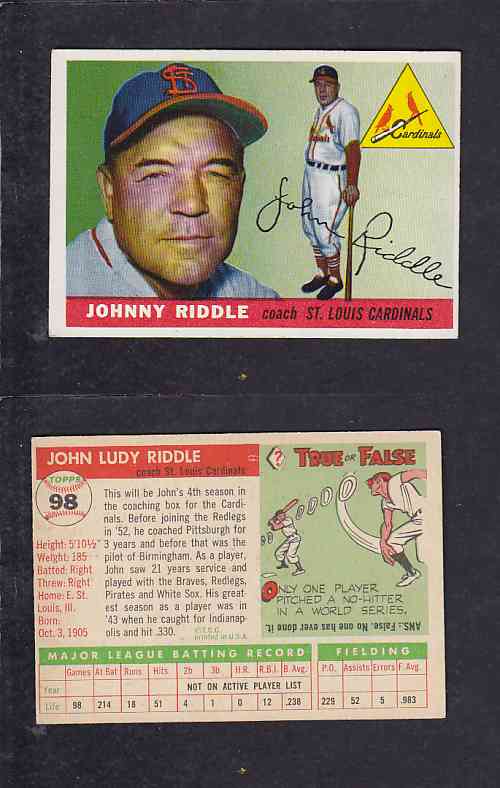 1955 TOPPS BASEBALL CARD #98 J. RIDDLE photo