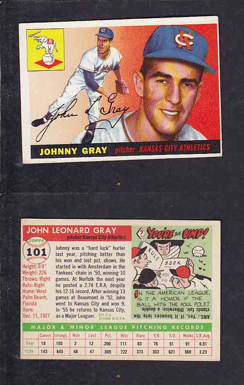 1955 TOPPS BASEBALL CARD #101 J. GRAY photo