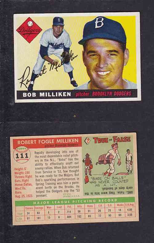 1955 TOPPS BASEBALL CARD #111 R. MILLIKEN photo