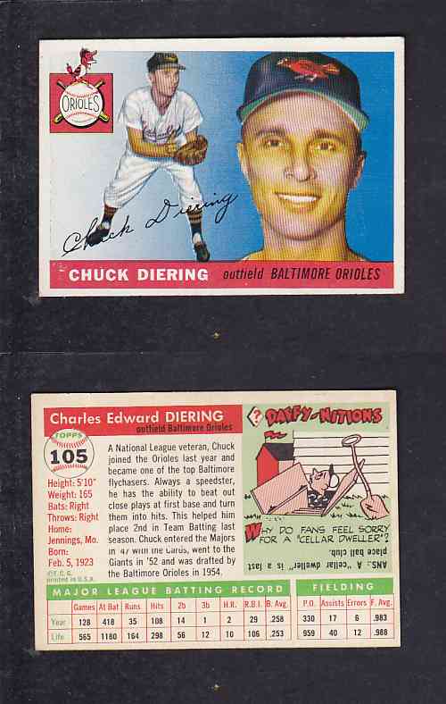 1955 TOPPS BASEBALL CARD #105 C. DIERING photo