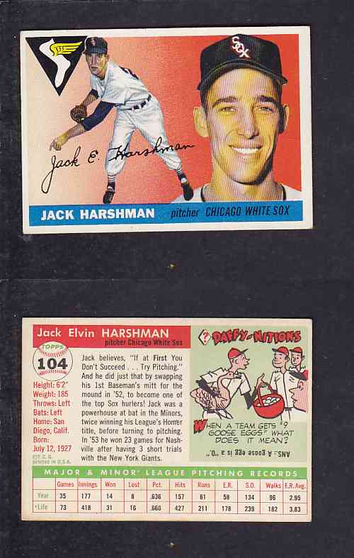 1955 TOPPS BASEBALL CARD #104 J. HARSHMAN photo