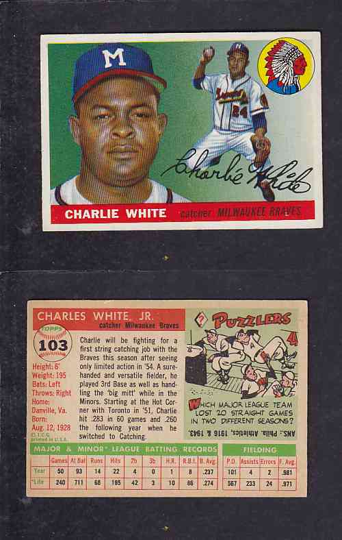 1955 TOPPS BASEBALL CARD #103 C. WHITE photo