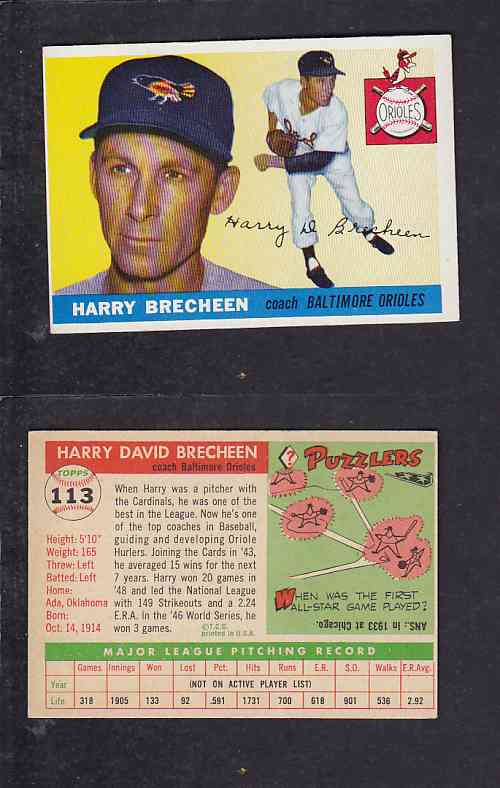 1955 TOPPS BASEBALL CARD #113 H. BRECHEEN photo