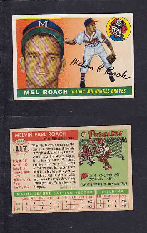 1955 TOPPS BASEBALL CARD #117  M. ROACH photo