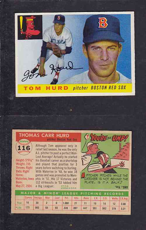 1955 TOPPS BASEBALL CARD #116 T. HURD photo