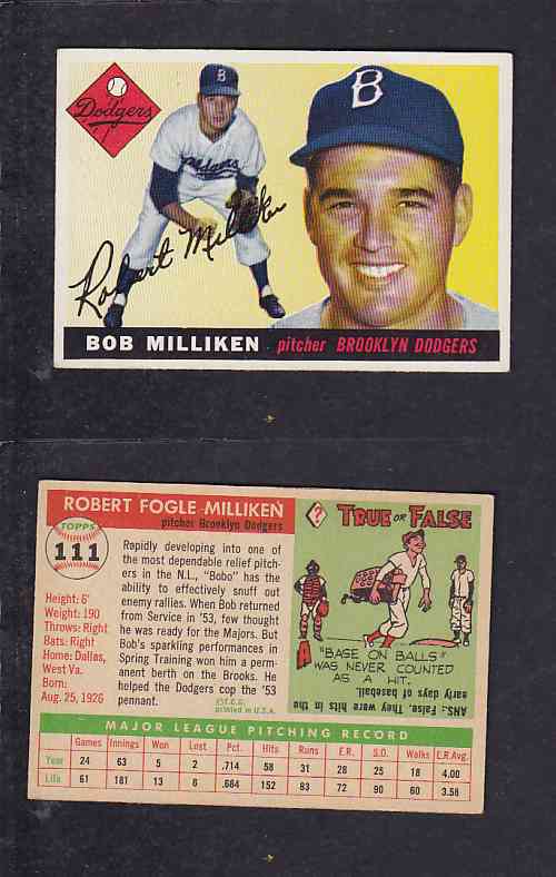 1955 TOPPS BASEBALL CARD #111 R. MILLIKEN photo