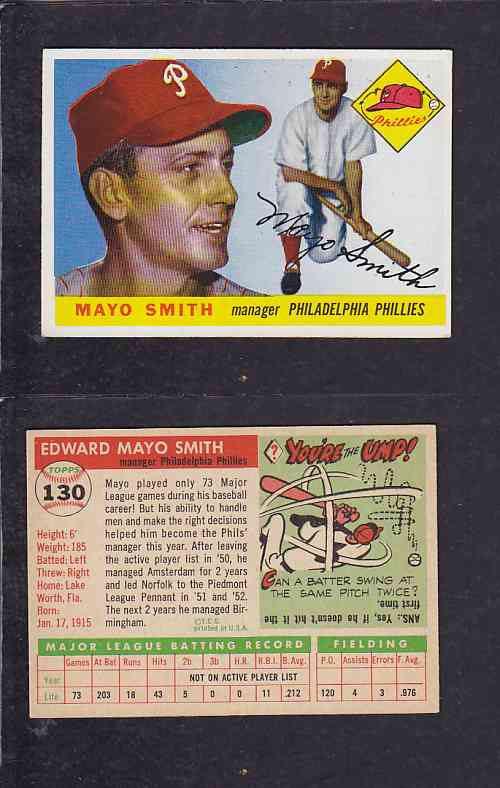 1955 TOPPS BASEBALL CARD #130 E. SMITH photo