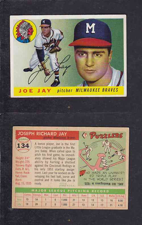 1955 TOPPS BASEBALL CARD #134 J. JAY photo