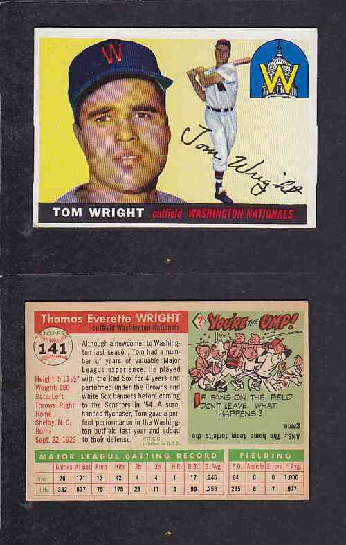 1955 TOPPS BASEBALL CARD #141 T. WRIGHT photo