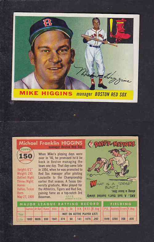 1955 TOPPS BASEBALL CARD #150 M. HIGGINS photo