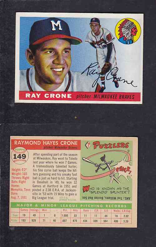 1955 TOPPS BASEBALL CARD #149 R. CRONE photo