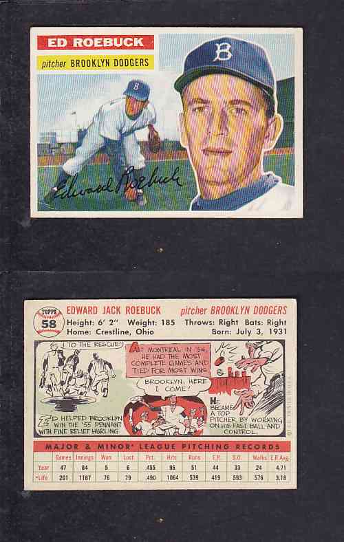 1956 TOPPS BASEBALL CARD #58 E. ROEBUCK photo