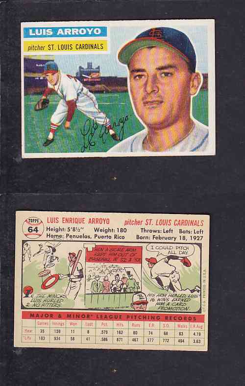 1956 TOPPS BASEBALL CARD #64 L. ARROYO photo