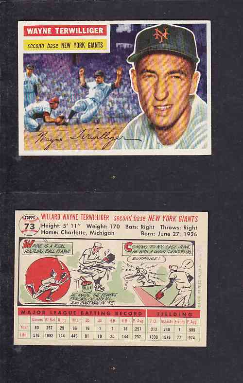 1956 TOPPS BASEBALL CARD #73 W. TERWILLIGER photo