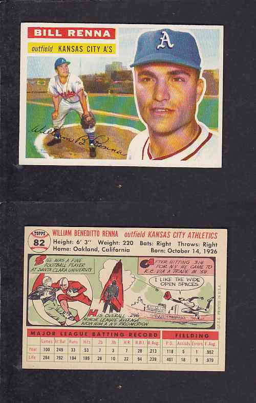 1956 TOPPS BASEBALL CARD #82 W. RENNA photo