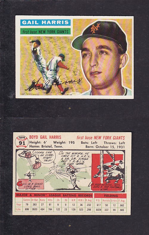 1956 TOPPS BASEBALL CARD #91 B. HARRIS photo