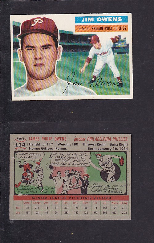 1956 TOPPS BASEBALL CARD #114 J. OWENS photo